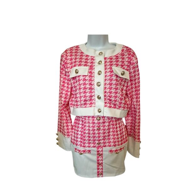 NWT Mundefeis 2-Piece Pink/White Jacket and Short Skirt  M - Picture 1 of 12